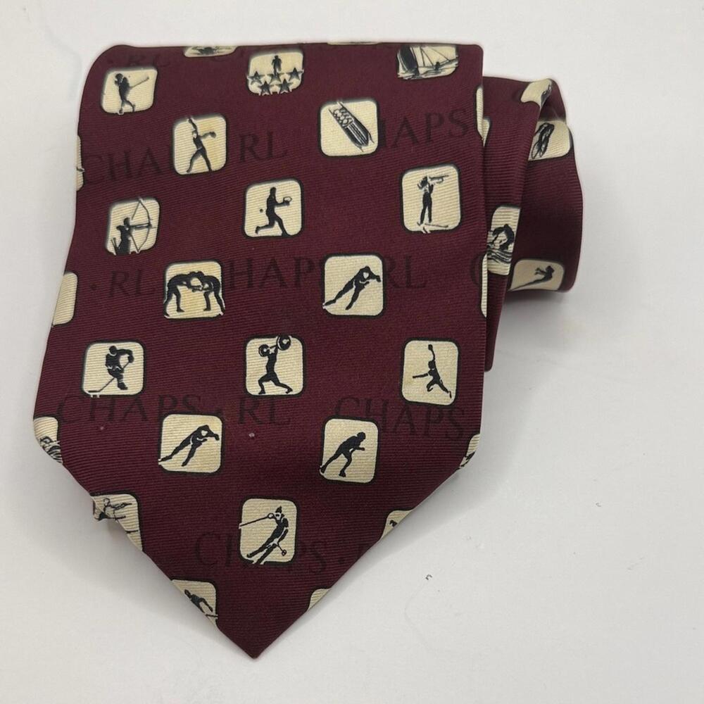 Chaps‎ Maroon Graphic Men's Tie Made in USA 56” X 4” EUC